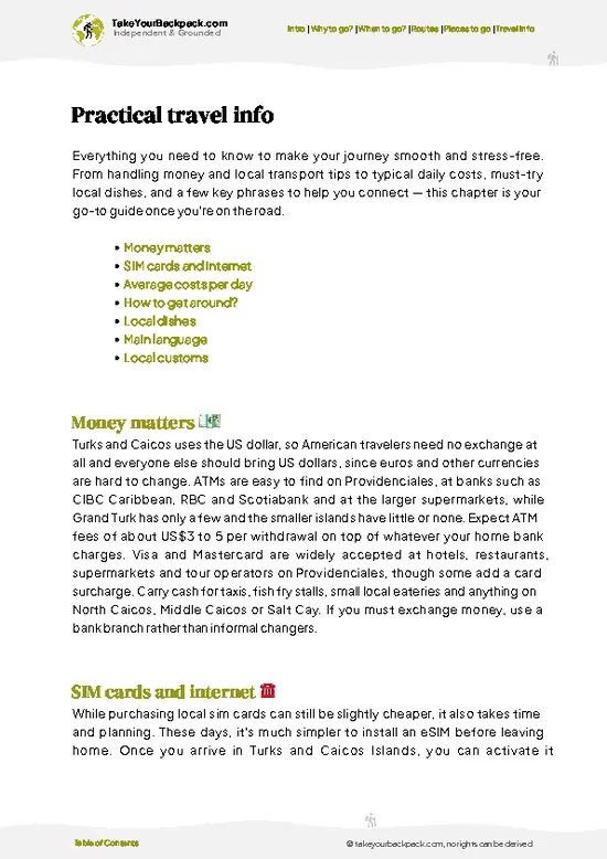 example page 7 from our offline Travel Guide for Turks and Caicos Islands